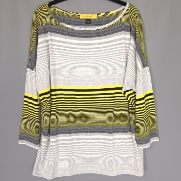 ST. JOHN Women's Top MEDIUM SoCa Oversized Boatneck Striped Tunic Viscose Blend - Picture 1 of 9